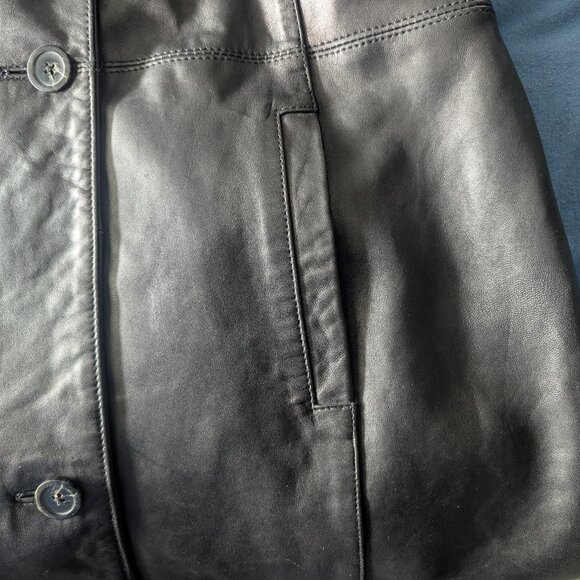 Alfani Outerwear- Black Long Leather Coat Size Small - Picture 2 of 4